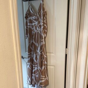 Elegant Brown and White Maxi Dress
